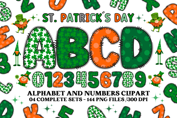 St patrick alphabet png clipart, st patrick letters doodle