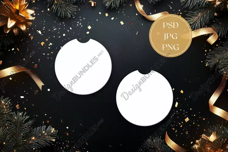 Christmas Car Coaster Mock Up, Winter Coasters Mockup