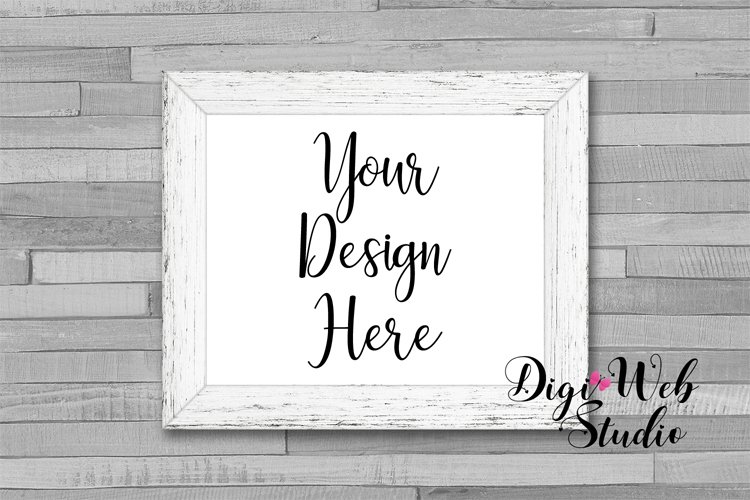 Wood Sign Mockup - Distressed White Frame on Shiplap example image 1