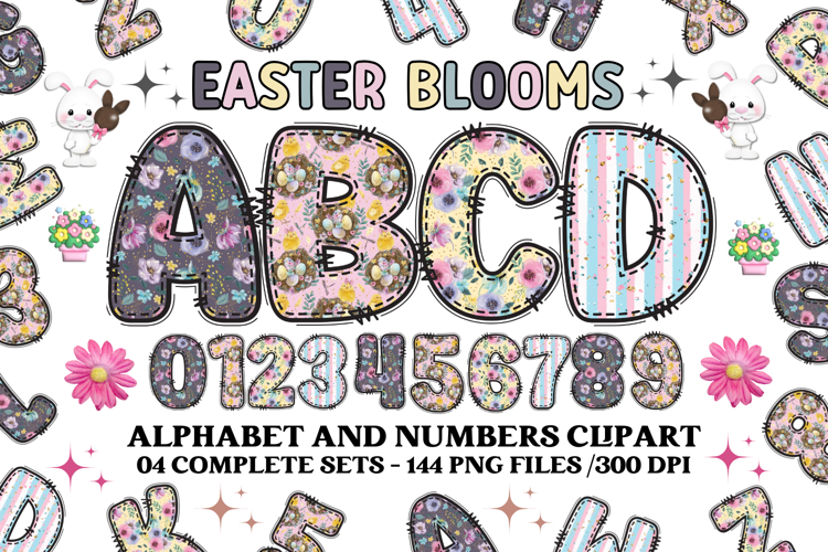 Easter Blooms Alphabet & Numbers Clipart PNG Set