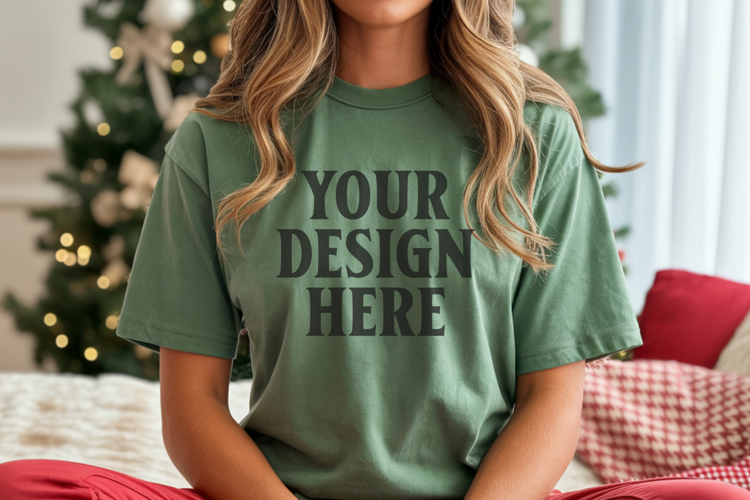 Christmas Bella Canvas 3001 Forest Green Shirt Mockup ,Trand