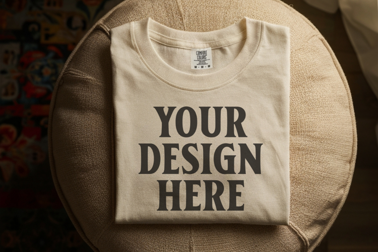 Ivory Comfort Colors 1717 Folded Tshirt Mockups