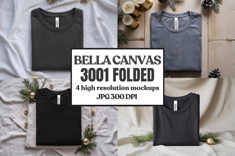 Christmas Bella Canvas 3001 Folded Tshirt Mockup