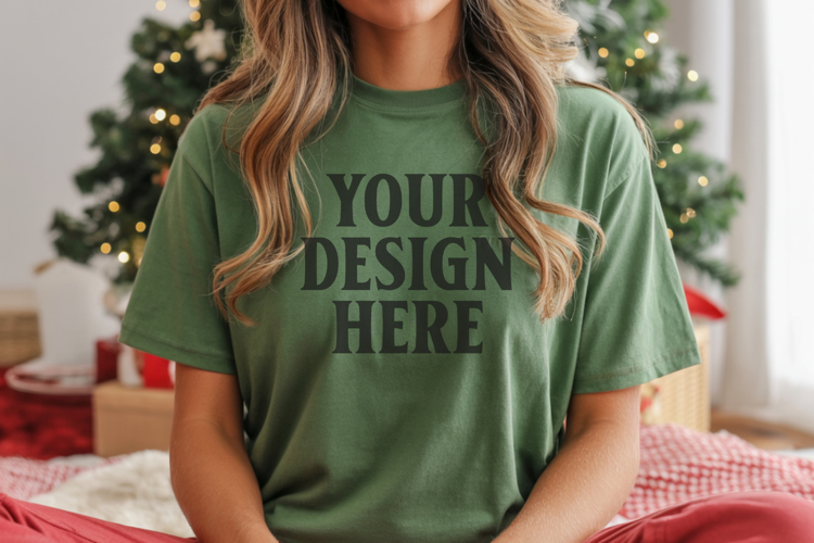 Christmas Bella Canvas 3001 Forest Green Shirt Mockup ,Trand