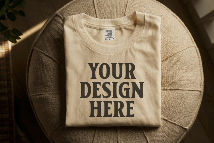 Ivory Comfort Colors 1717 Folded Tshirt Mockups