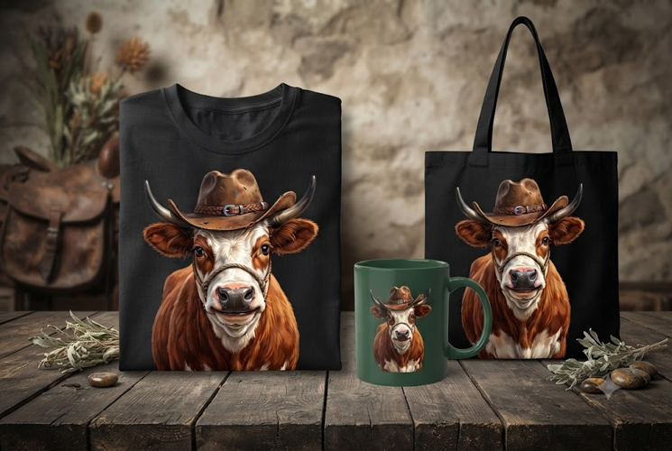 Cowboy Cow PNG, Western Cow Clipart, Country Farm Design