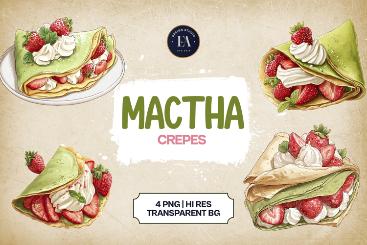 Matcha Crepes Clipart Bundle 4 PNG