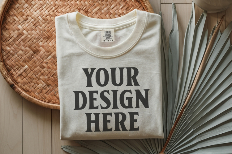 Ivory Comfort Colors 1717 Folded Tshirt Mockups