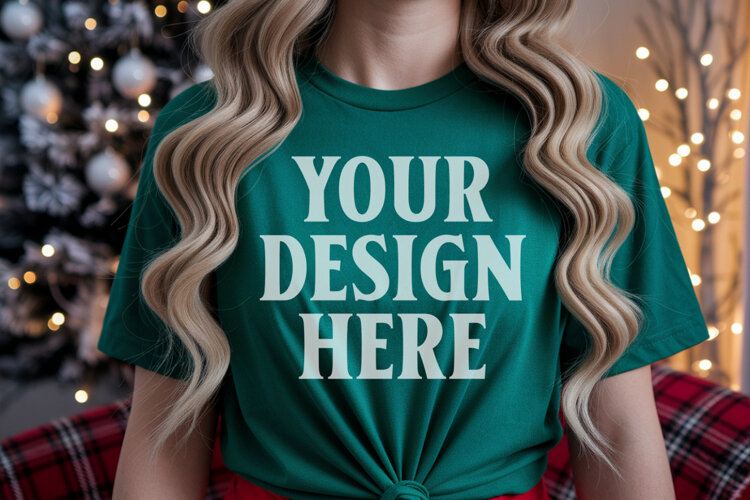 Christmas Bella Canvas 3001 Forest Green Shirt Mockup ,Trand example image 1