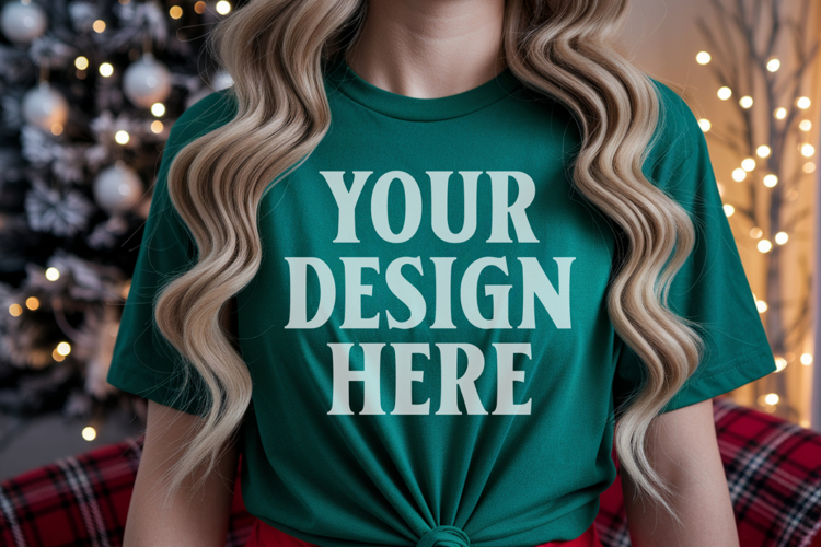 Christmas Bella Canvas 3001 Forest Green Shirt Mockup ,Trand