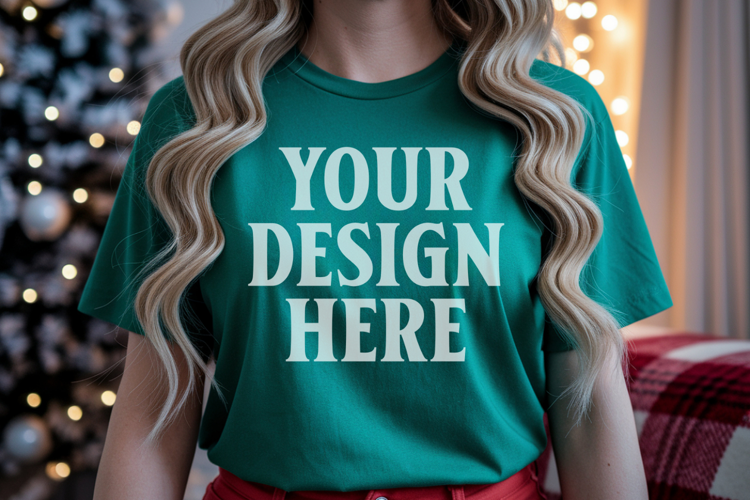 Christmas Bella Canvas 3001 Forest Green Shirt Mockup ,Trand