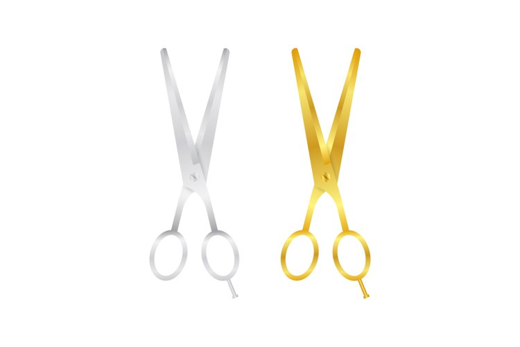 Realistic Silver and Gold Metal Opened Stationery Scissor example image 1