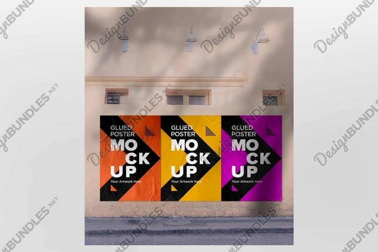 Poster Mockup with Glued, Wrinkled & Crumpled Paper Effect example image 1