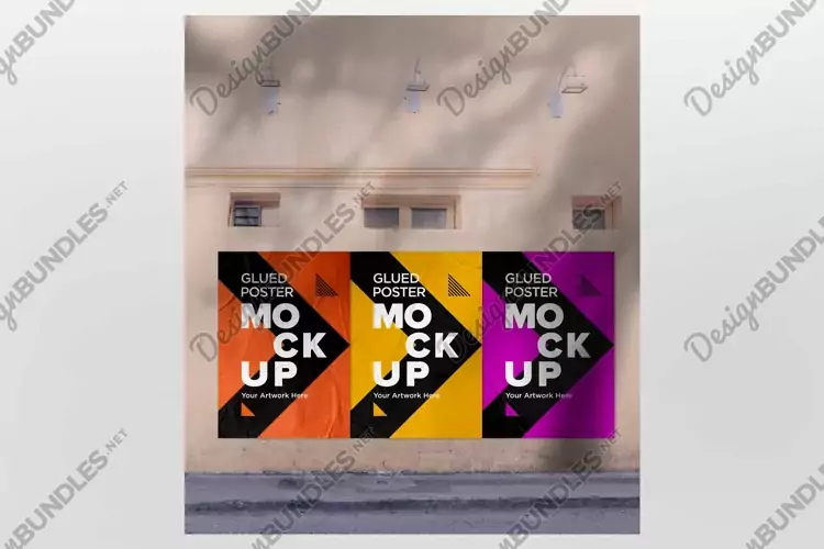 Poster Mockup with Glued, Wrinkled & Crumpled Paper Effect