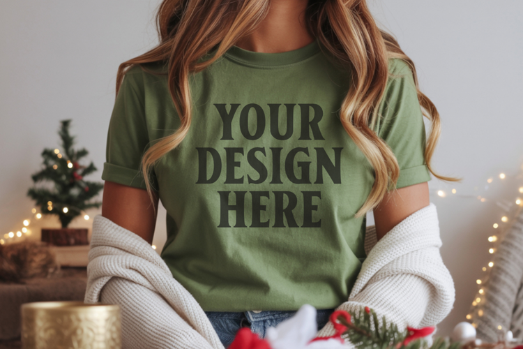 Christmas Bella Canvas 3001 Kelly Green Shirt Mockup ,Trand