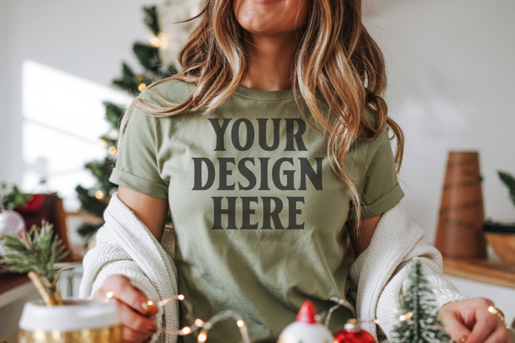 Christmas Bella Canvas 3001 Kelly Green Shirt Mockup ,Trand