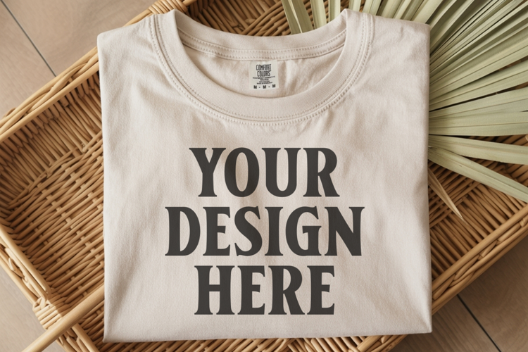 Ivory Comfort Colors 1717 Folded Tshirt Mockups