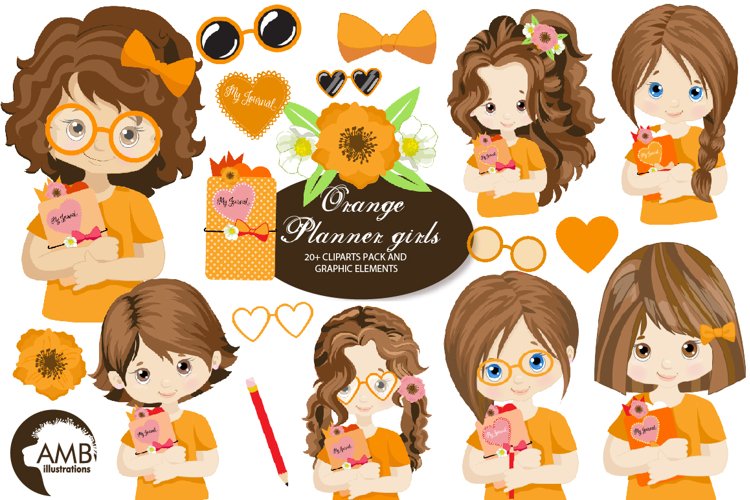 Orange Planner Girls Clipart AMB-2183 example image 1