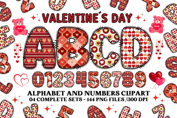 Valentine Alphabet Clip Art, valentines day letters doodle