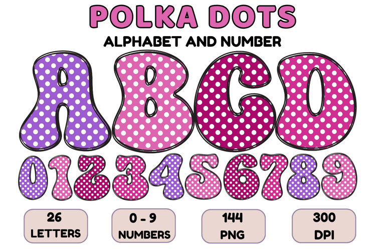 Polka Dots Alphabet Letters & Numbers Clipart PNG 300DPI