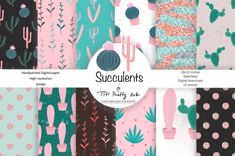 Cactus Digital Paper, Succulents Digital Paper