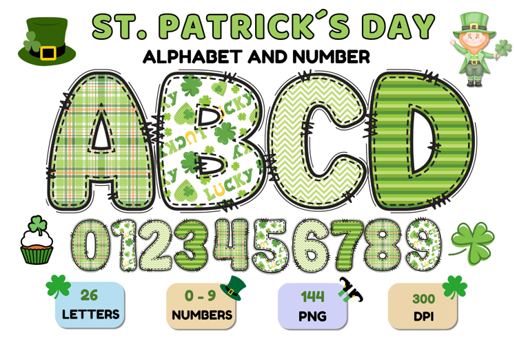 ST PATRICK Alphabet PNG Clipart, St Patrick letters doodle