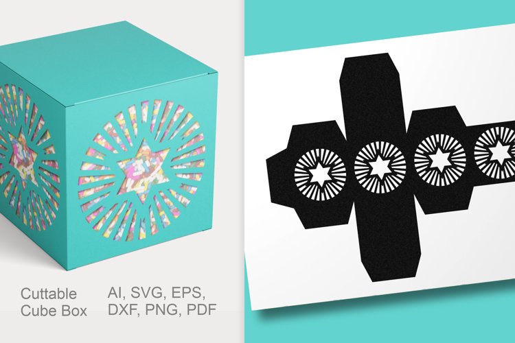 Star Ornament Cuttable Cube Gift Box with Holes SVG AI EPS example image 1