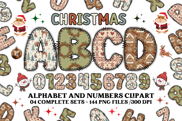 Christmas Alphabet png clipart, christmas doodle letters