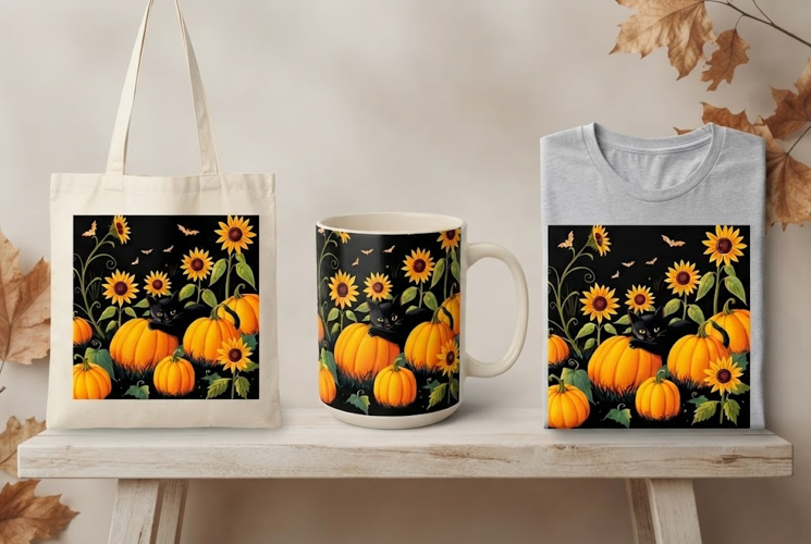 Halloween Black Cat Pumpkin PNG | Sunflower Autumn Clipart