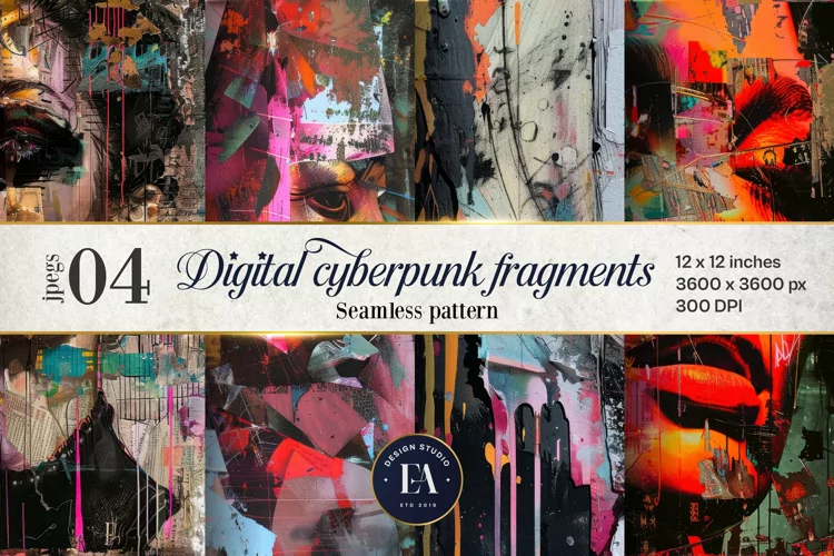 Digital Cyberpunk Fragmented pattern , Mixed media pattern
