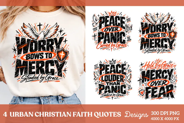 4 Urban Christian Faith Shirt PNG Designs, 4 Christian Grace