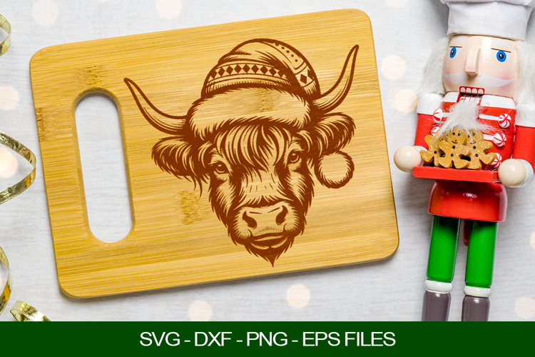 Christmas Highland Cow Laser Cut File SVG for Cutting Board