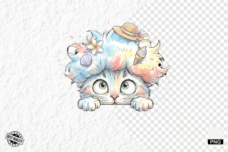 Summer Cat Peeking Clipart
