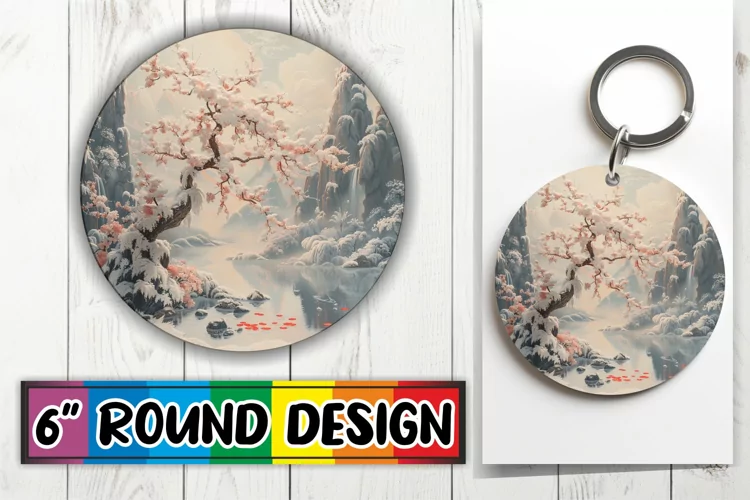 3D Beauty Scene Circle Kaychain Sublimation Embroidery