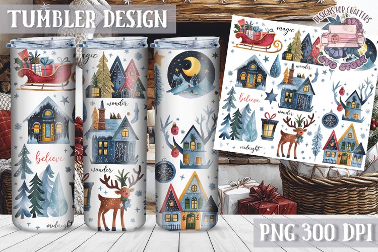 Sublimation Tumbler WRAP Christmas Design Quote Watercolor