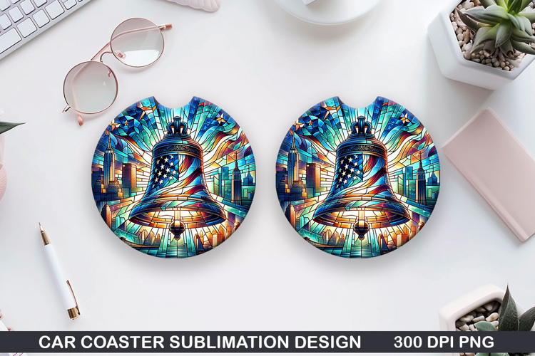 Liberty Bell Car Coaster Sublimation|4th Of July Coaster PNG