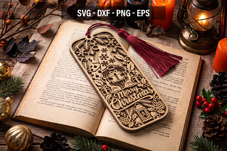 Christmas Gnome Bookmark SVG, Holiday Laser Cut Bookmark example image 1