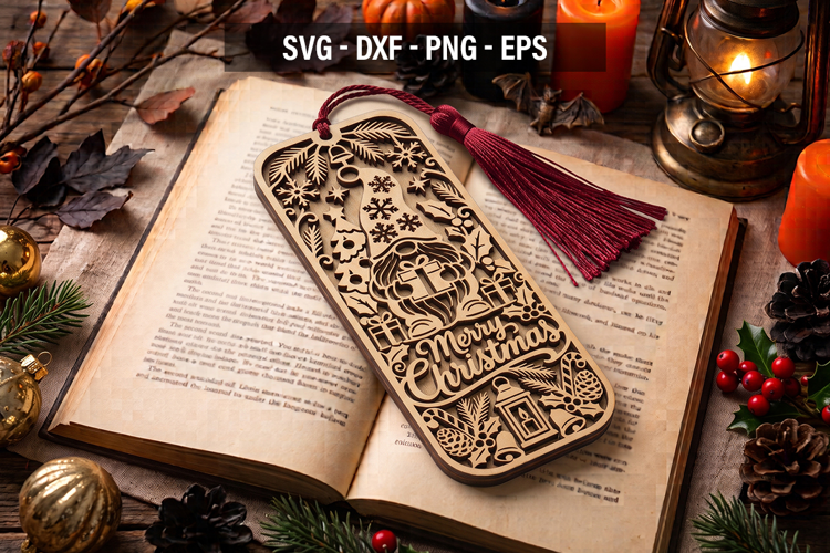 Christmas Gnome Bookmark SVG, Holiday Laser Cut Bookmark