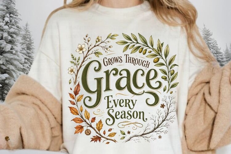 Grace Grows Through Every Season PNG Sublimation Design example image 1