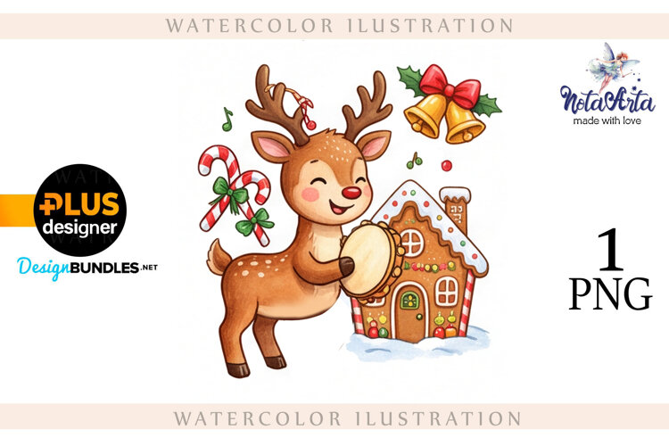 Christmas deer watercolor illustration example image 1