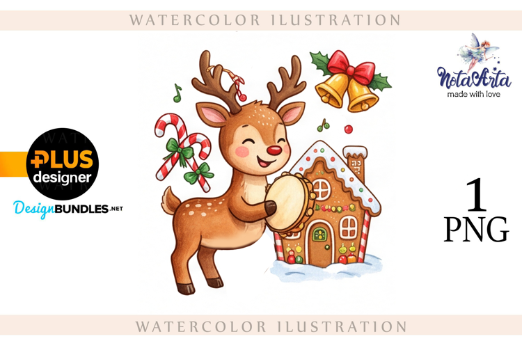 Christmas deer watercolor illustration