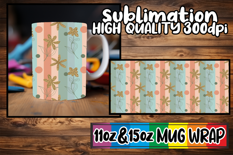 Bright horizons 11oz 15oz sublimation wrap, Gold Flower