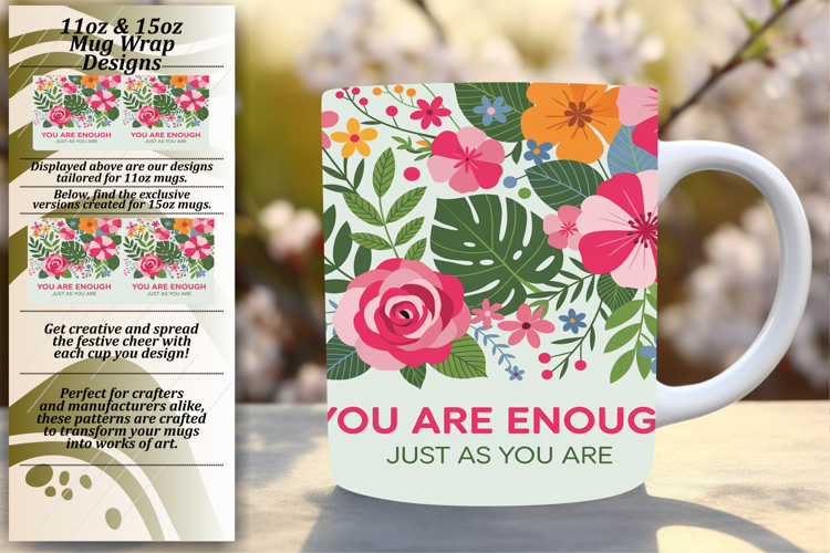 Delightful 15oz Mug Wrap Png Artwork , Flower Quote