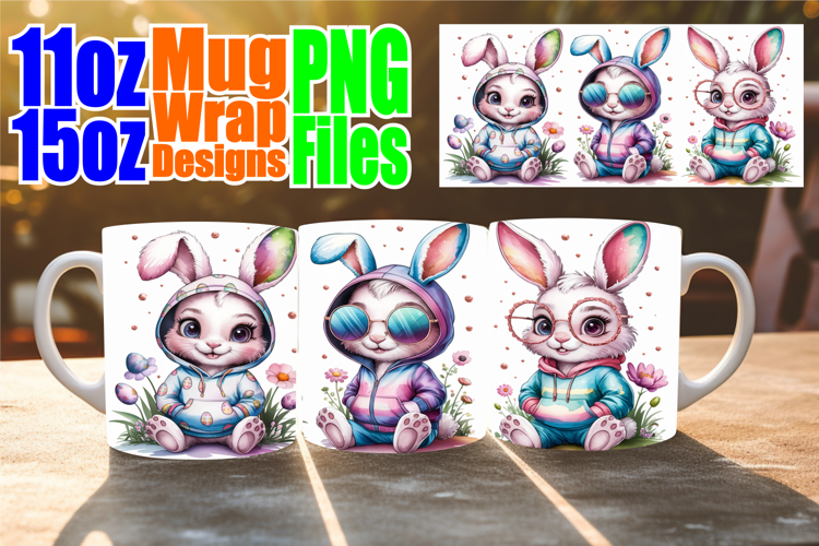Bright smiles sublimation mug wrap, Easter Bunny