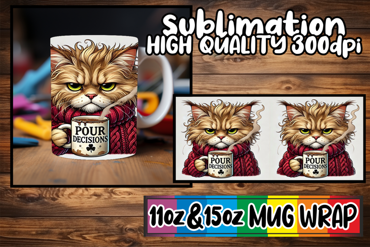 Inspiring sunsets 11oz 15oz sublimation wrap, Grumpy Cat