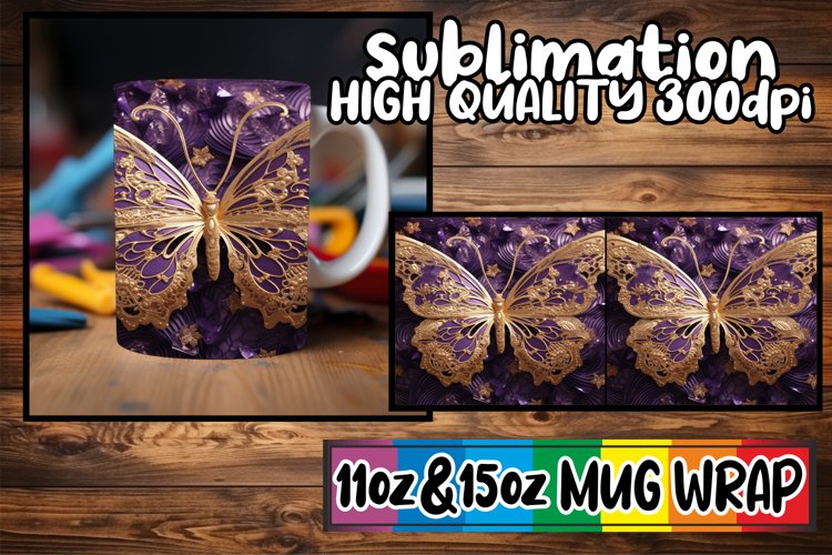 Sparkling 3D Butterfly Elegance: Mug Wrap Sublimation
