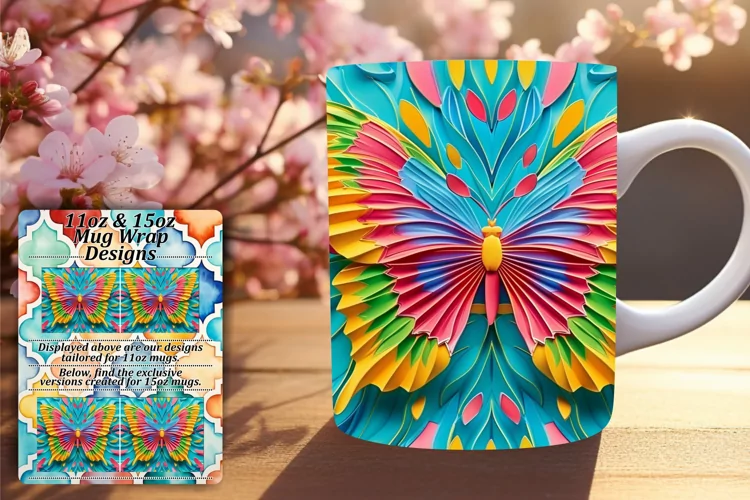 Fluttering Springtime Magic: 3D Mug Wrap