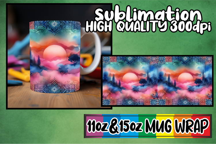 Radiant smiles 11oz 15oz mug wrap, Watercolor Pattern