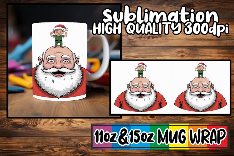 Cheerful smiles 11oz 15oz sublimation wrap, Funny Santa