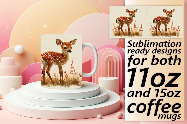 Deer Mug Wrap Spring Watercolor Sublimation example image 1
